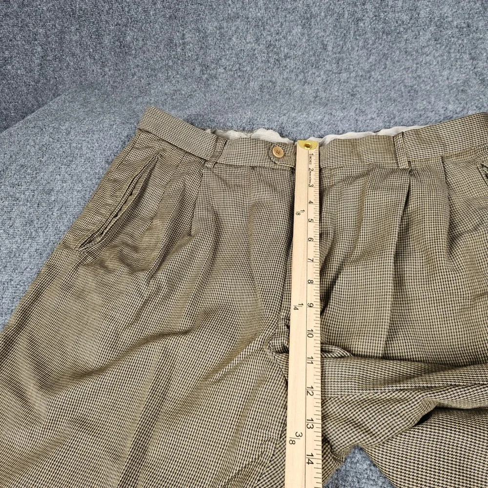 Zanella Mens 38 Pleated Wool Trousers Houndstooth Made in Italy Tan Black 982